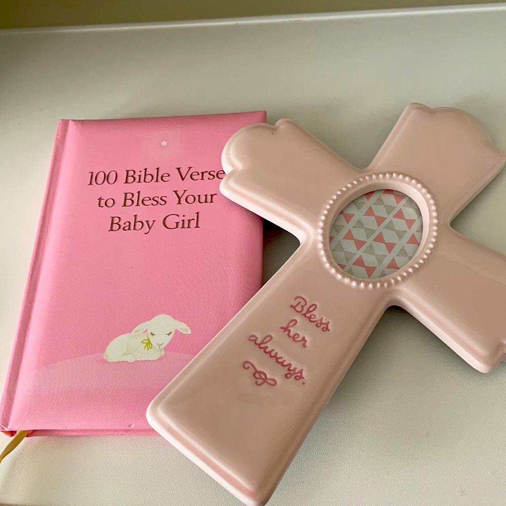Baby girl gift:ceramic cross frame & bible verses